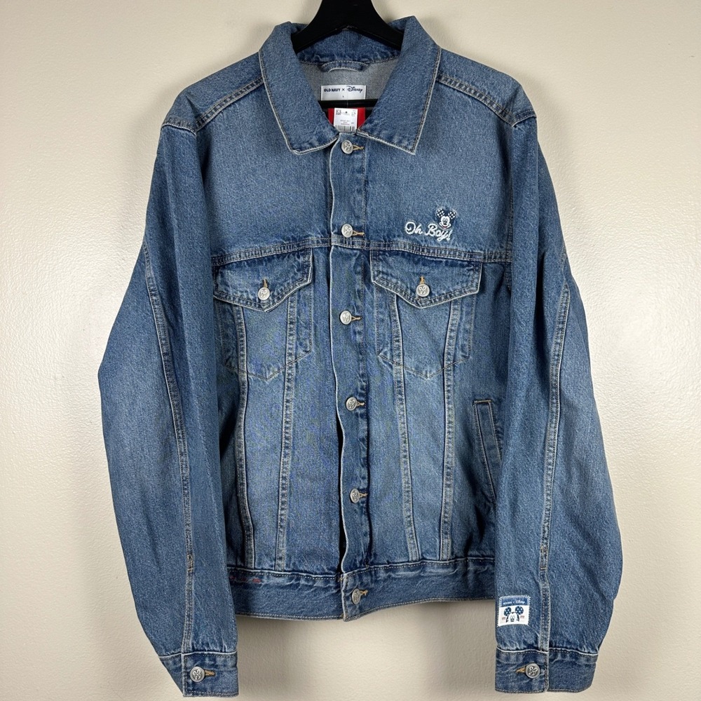 Old Navy Women's L Denim Jacket Blue Disney Mickey Mouse American Flag NEW